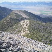 Peak 9634 (the rocky ridge line hump left of center) as viewed from the West Ridge of Peak 10681. Livingston Douglas Photo