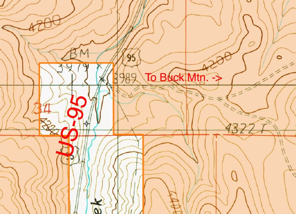 As you can see from this map there is potentially a sliver of private land between the highway right-of-way and the BLM land. The land owner has had an entrance arch on the fence line for many years but never added a sign stating “Private Road” until recently.