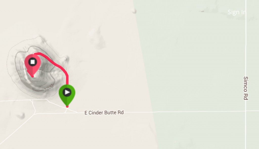 My GPS track. I only rode the last 0.8 miles to the top as I had three other butte's on my list for the day.